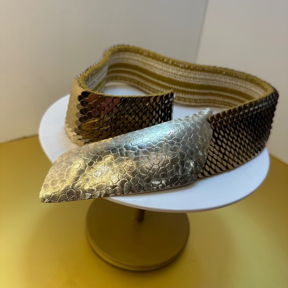 Accessories - Vintage Gold Sequin Scale Wide Elastic Stretch Waist Cinch Belt Metallic Glam